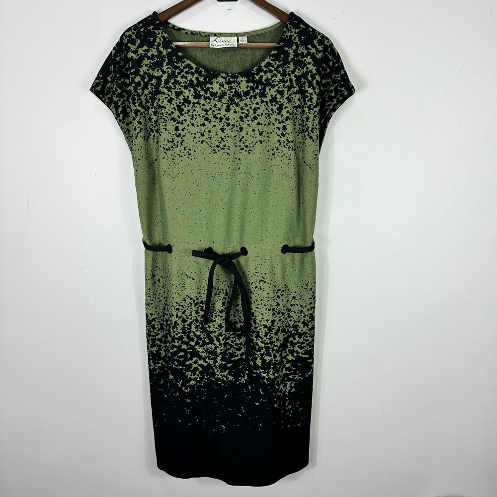 Linea by Louis Dell'Olio Dress L Black Green Splatter Artsy Indie Boho Chic